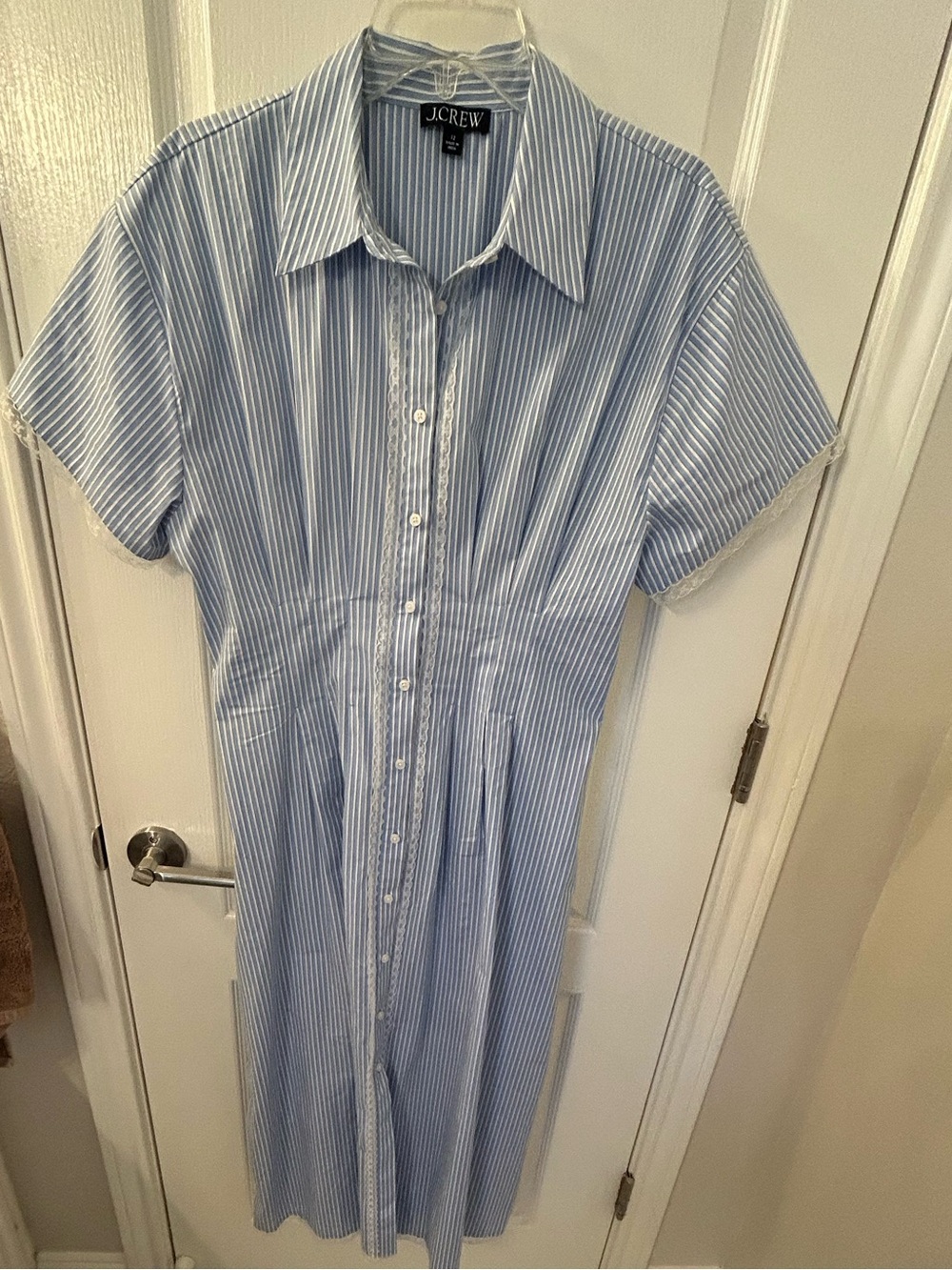 J. Crew Wren Lace Trim Shirt Dress Striped Button-Front Midi - Picture 5 of 7
